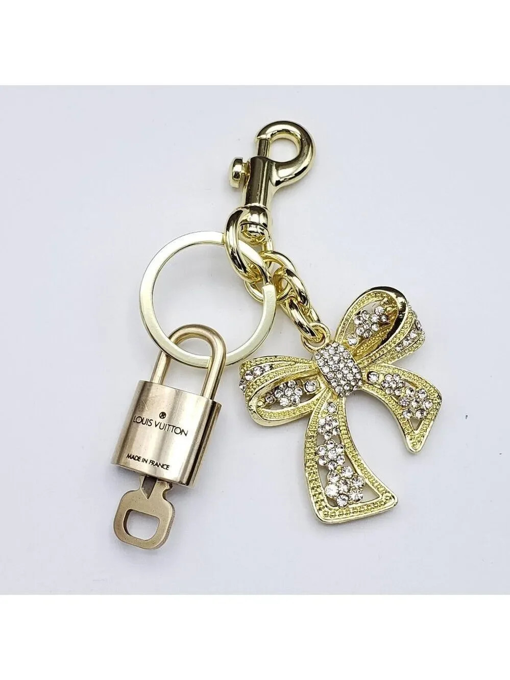 Authentic Louis Vuitton Lock & Key with Unbranded Ribbon Charm, Keychain